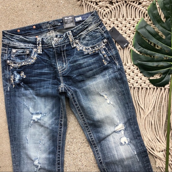 New Miss Me Distressed Easy Crop Jeans Size 27 - Picture 2 of 7
